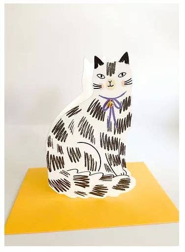 Sitting Kitty Shaped Greeting Card - Black White