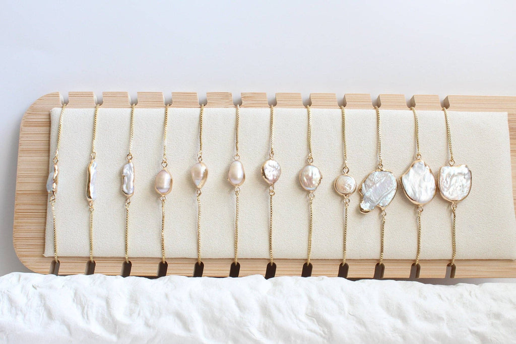 Gold Dipped Freshwater Baroque Pearl Bracelet (1B01a)