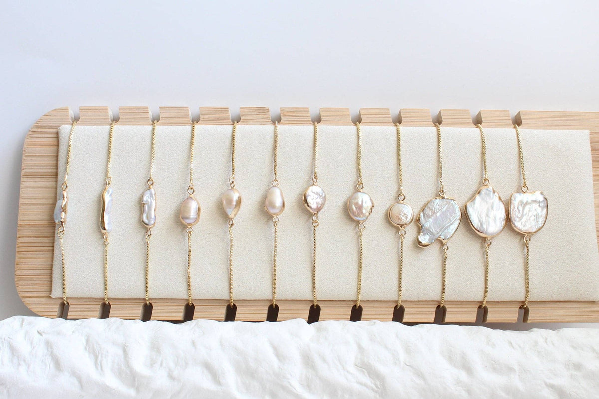 Gold Dipped Freshwater Baroque Pearl Bracelet (1B01a)