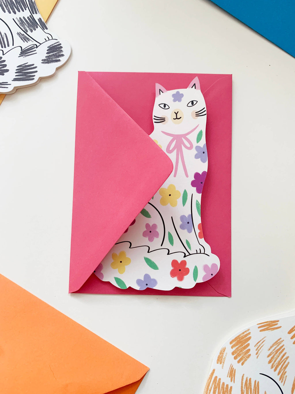 Sitting Kitty Shaped Greeting Card - Black White