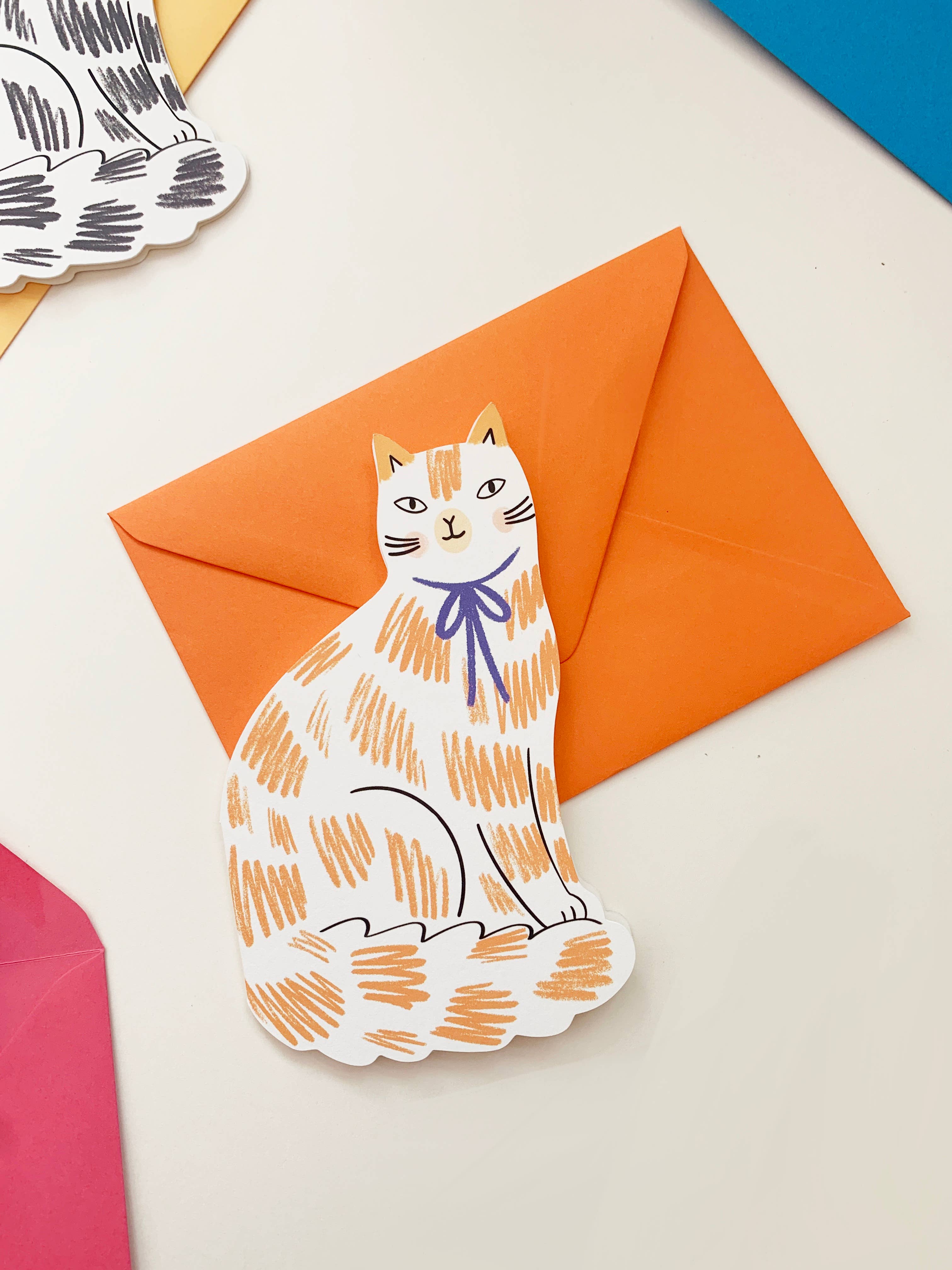 Sitting Kitty Shaped Greeting Card - Black White