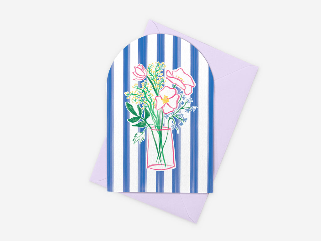 Striped Colourful Bouquet Card | Blank Floral Card