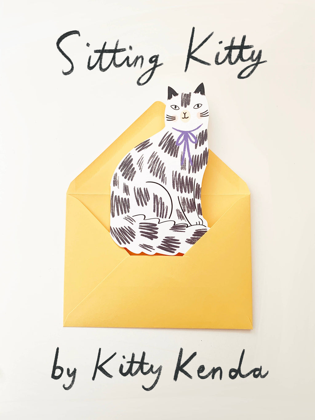 Sitting Kitty Shaped Greeting Card - Black White