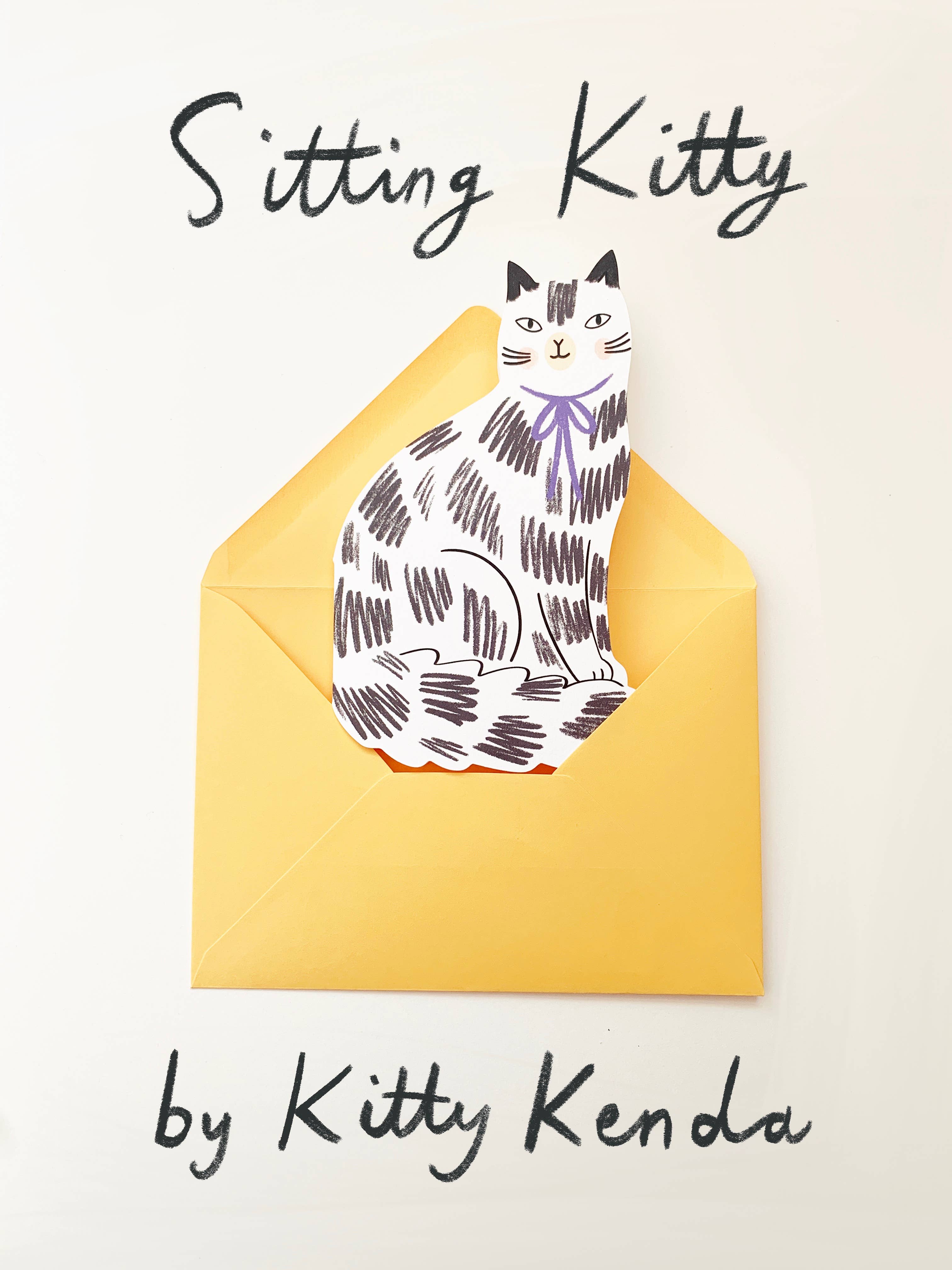 Sitting Kitty Shaped Greeting Card - Black White