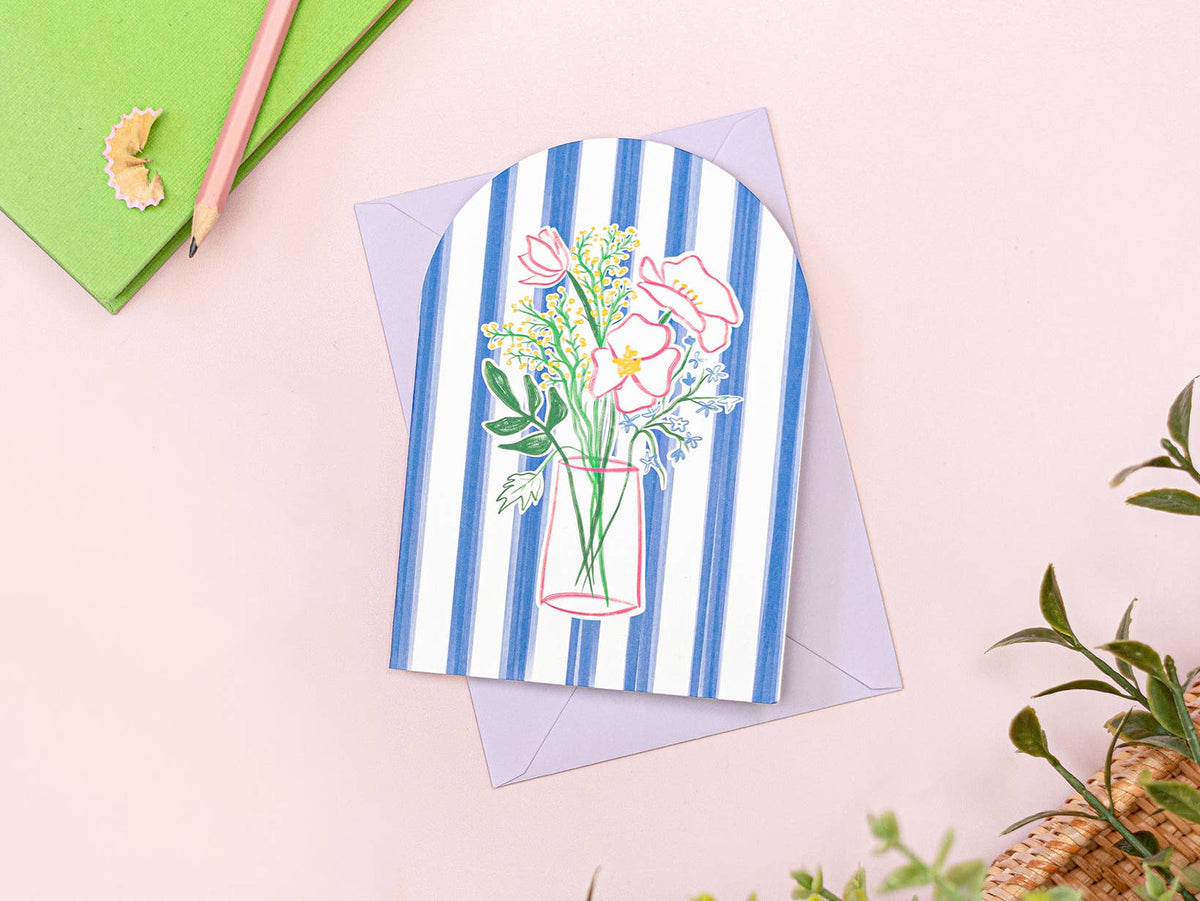Striped Colourful Bouquet Card | Blank Floral Card