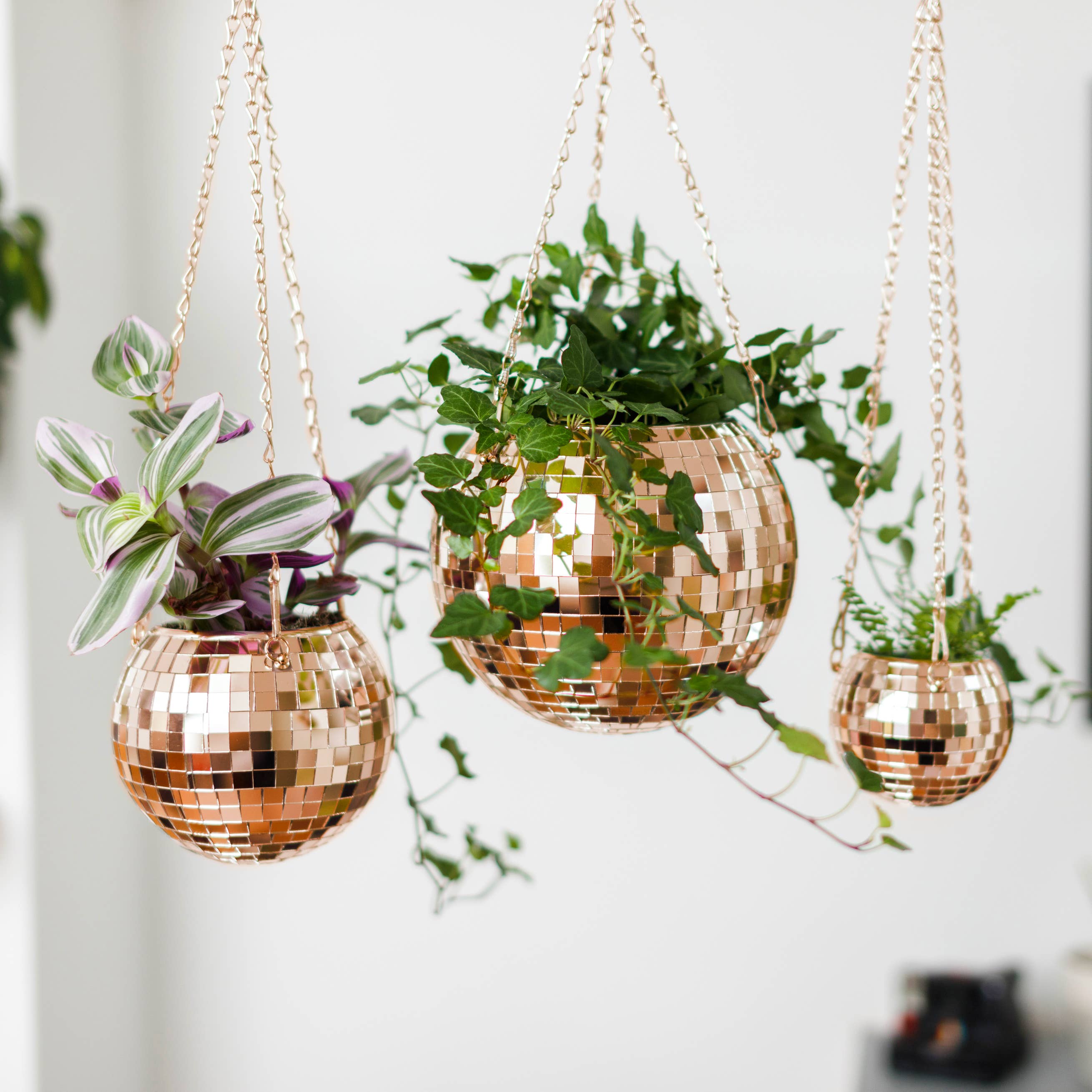 Disco Ball Hanging Planter Rose Gold 6-inch | Giftware