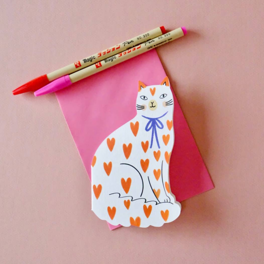 Sitting Kitty Shaped Greeting Card - Black White