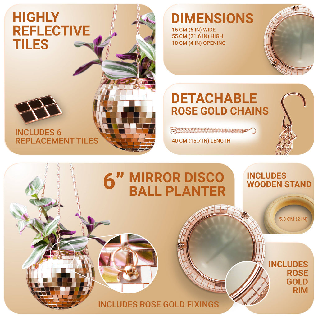 Disco Ball Hanging Planter Rose Gold 6-inch | Giftware