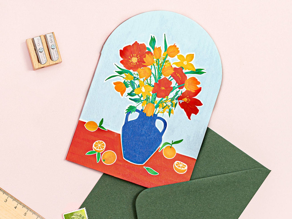 Floral Blank Card | Lemons Oranges Citrus Flowers Card