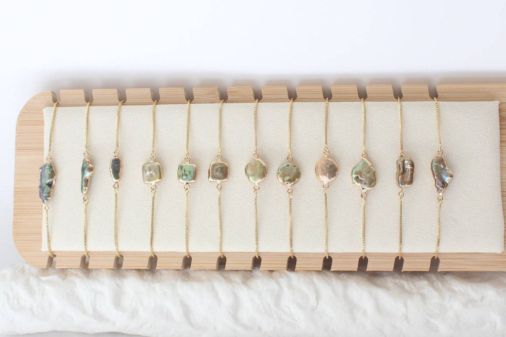 Gold Dipped Freshwater Baroque Pearl Bracelet (1B01a)