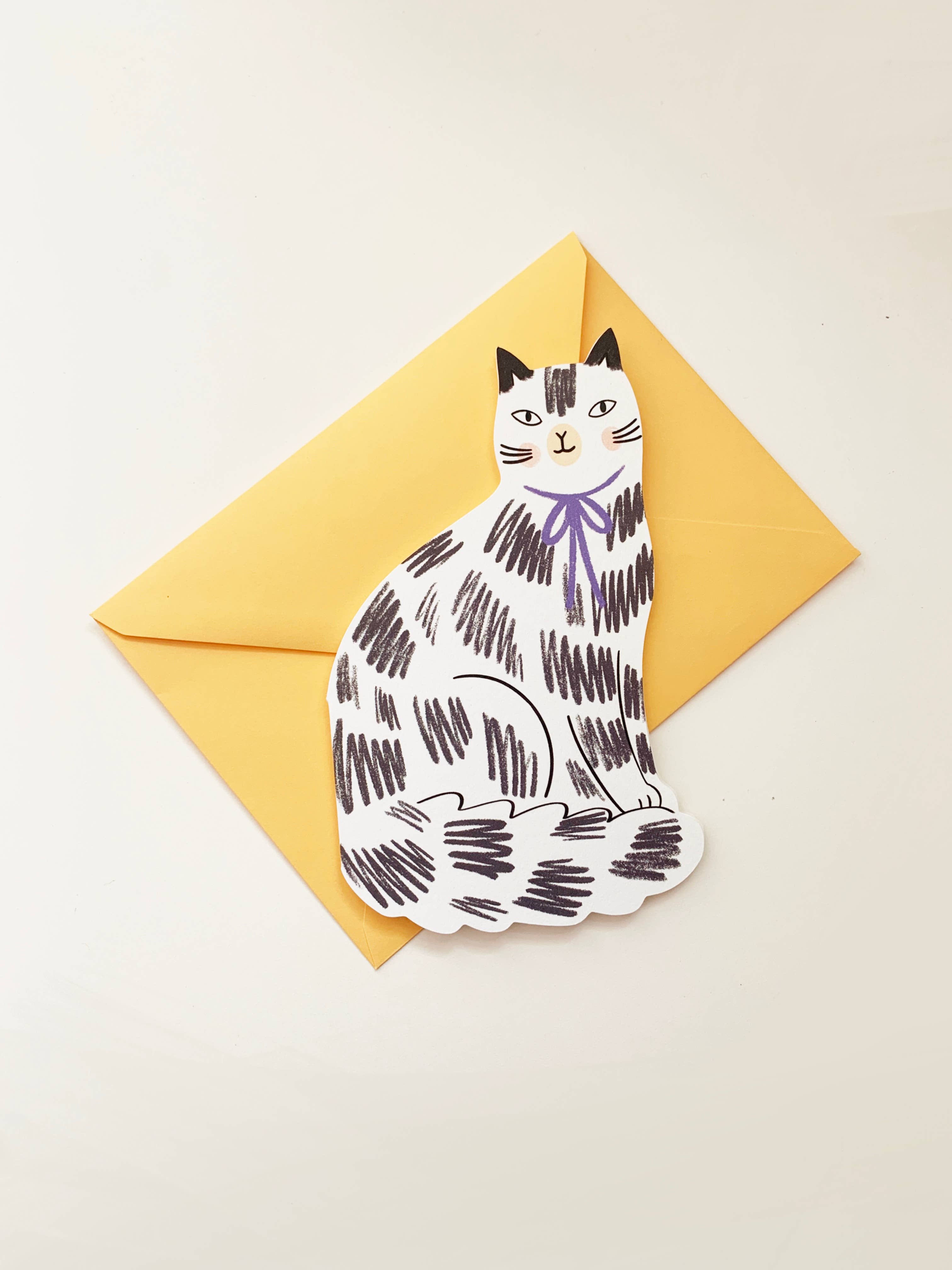 Sitting Kitty Shaped Greeting Card - Black White