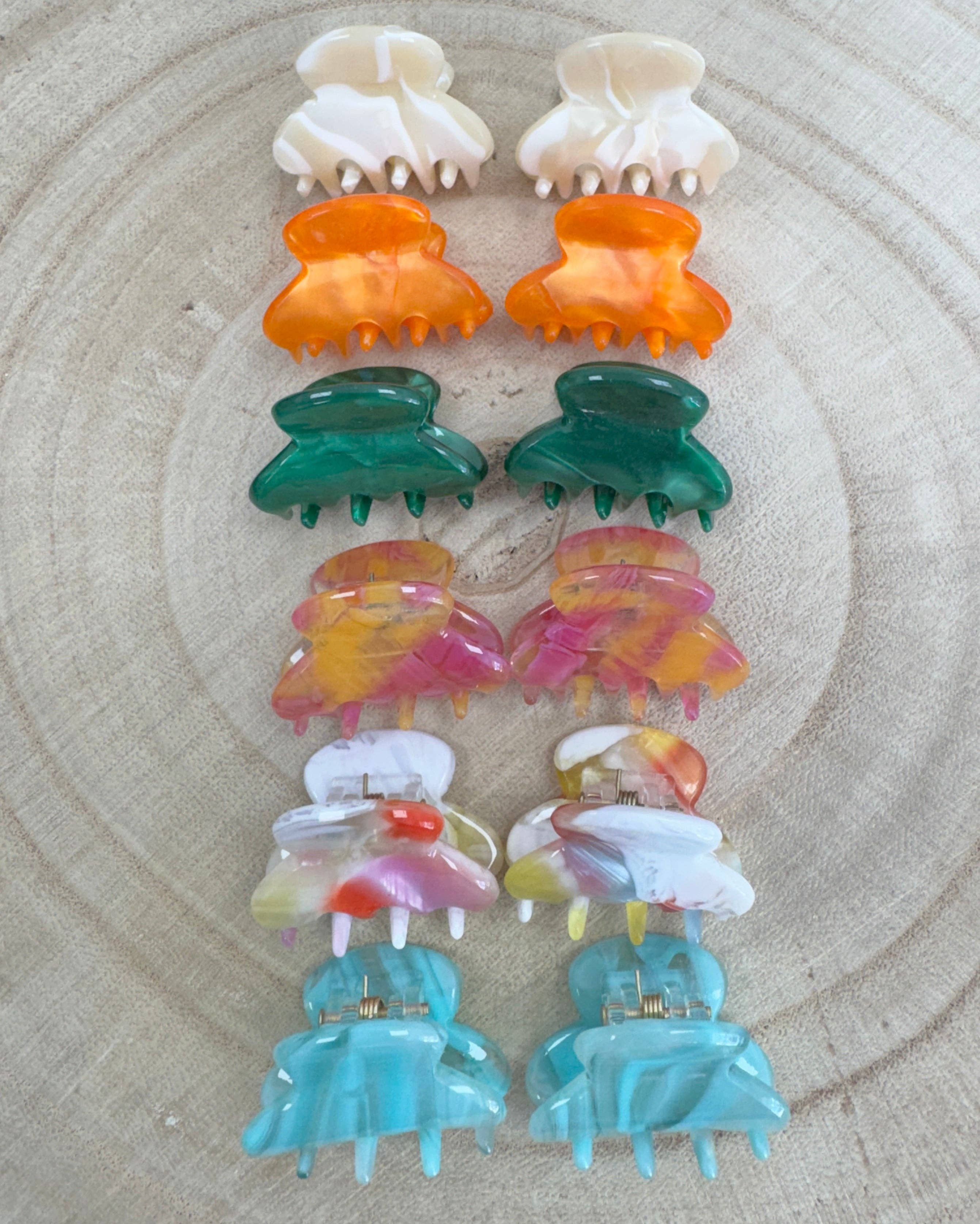 Bright Mini Marble Hair Clips (12 Pack)