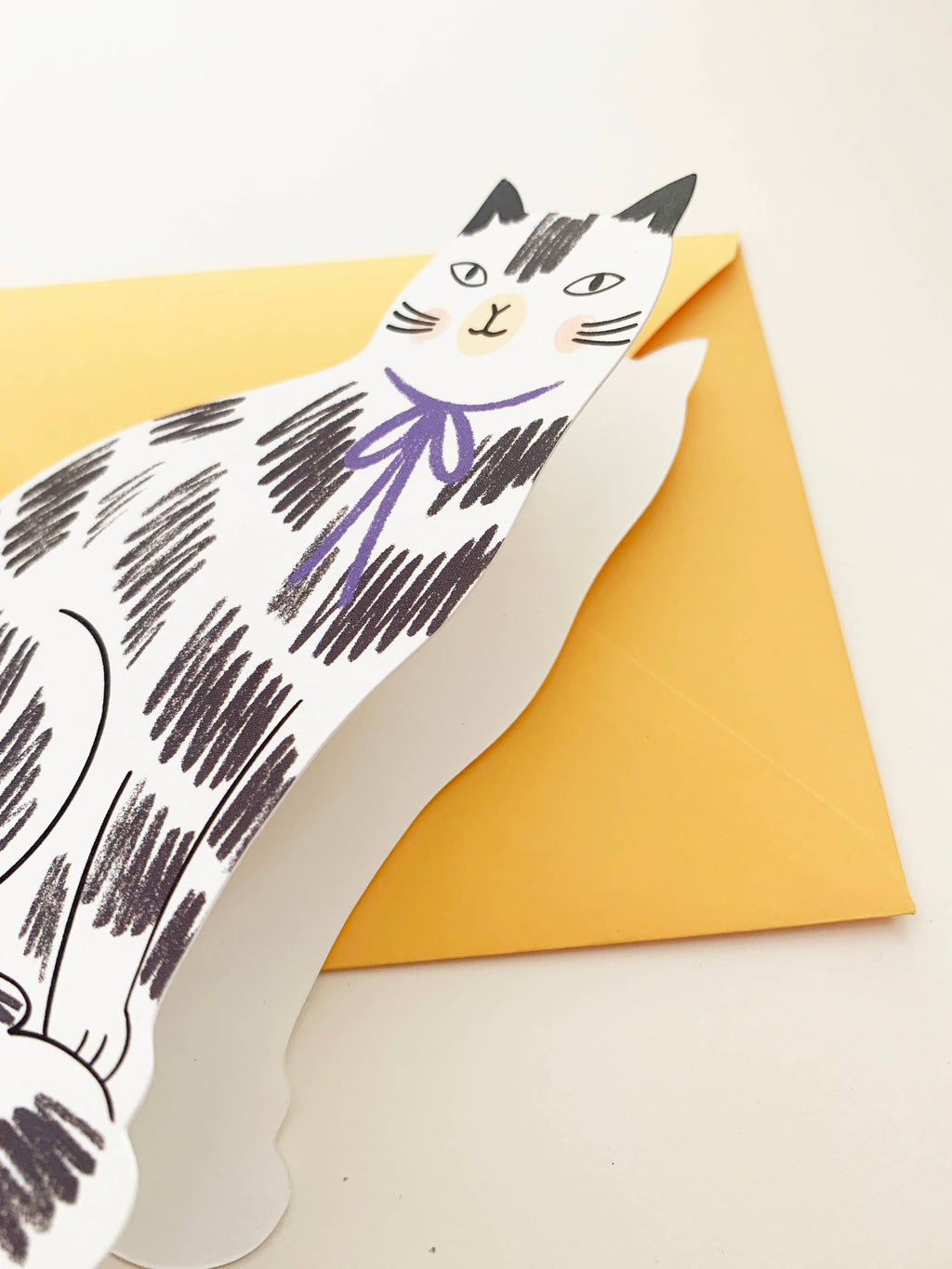 Sitting Kitty Shaped Greeting Card - Black White