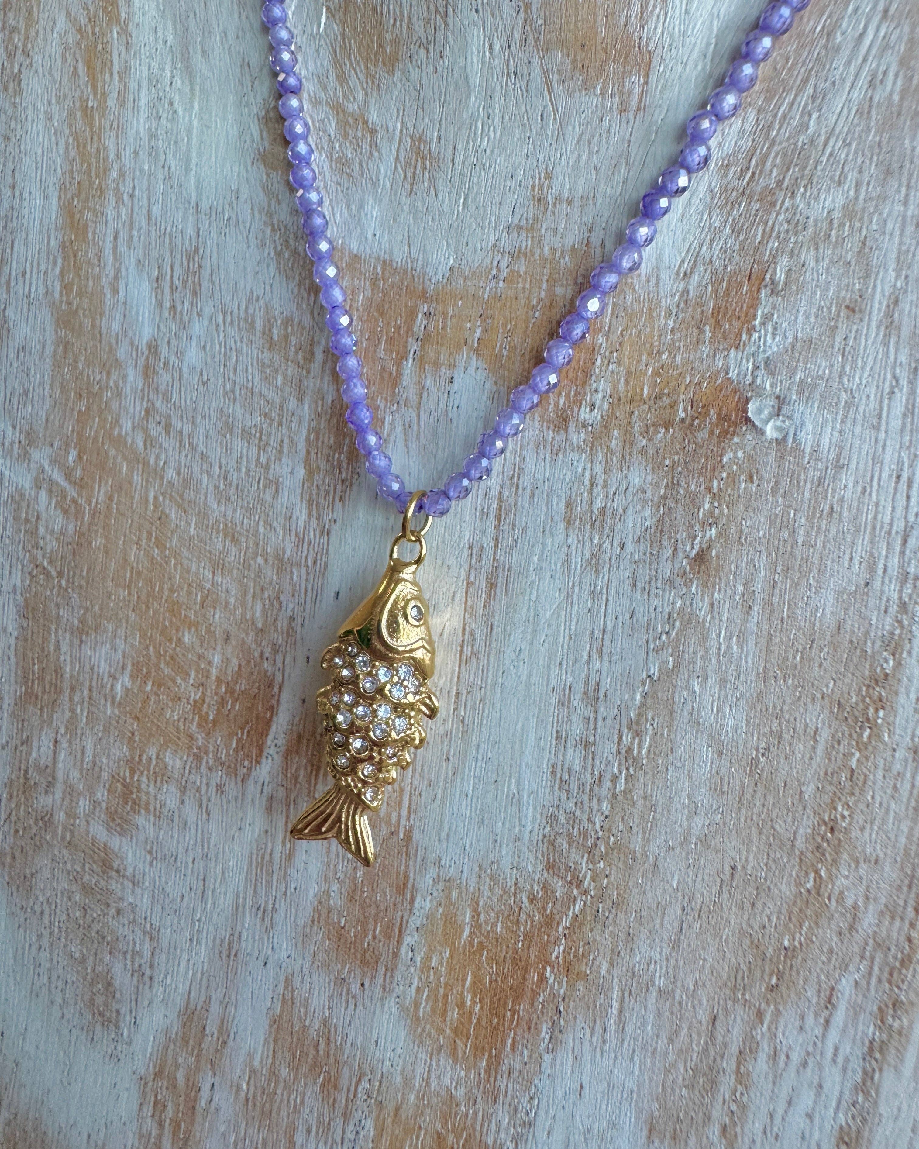 Lilac Shimmerfish Gold Plated Waterproof Necklace